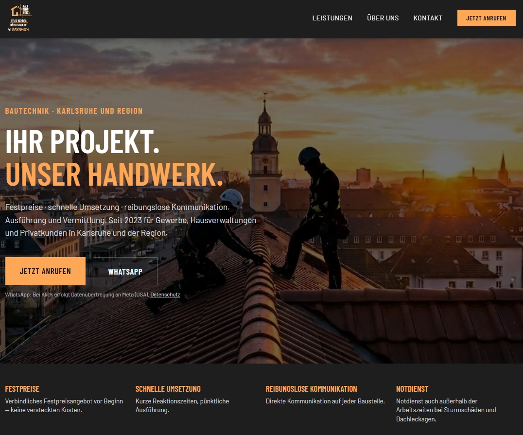 Website von Kühner Bautechnik, Startseite